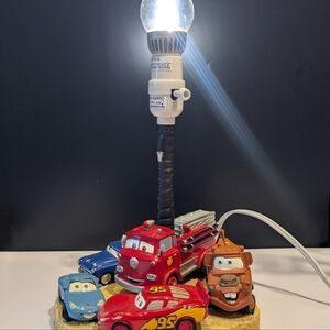 Disney Cars Themed Lamp with Red and Blue Vehicles
